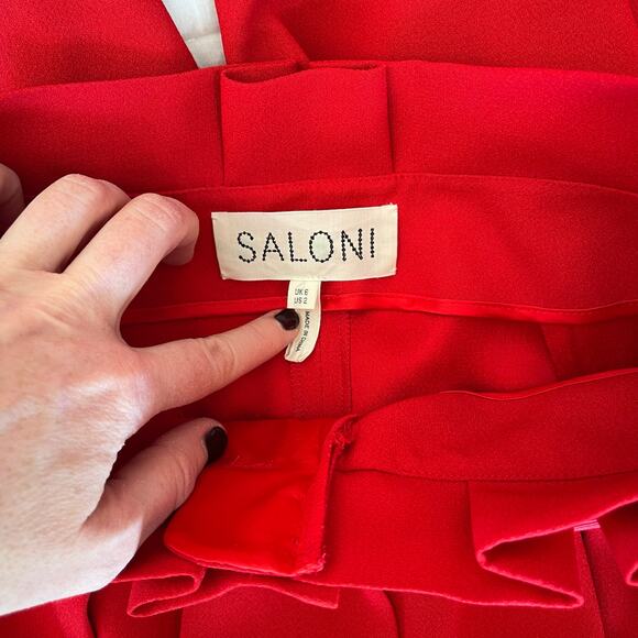 Saloni Bow Tulip Trousers in Scarlet Red High Waisted Size 2 Pleated Chic Sexy - Picture 14 of 16